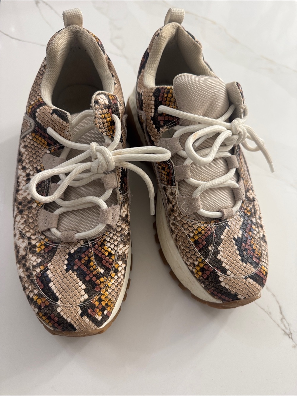 Steve Madden Neutral Snake-Print Platform Sneakers - Cream, Brown, Black